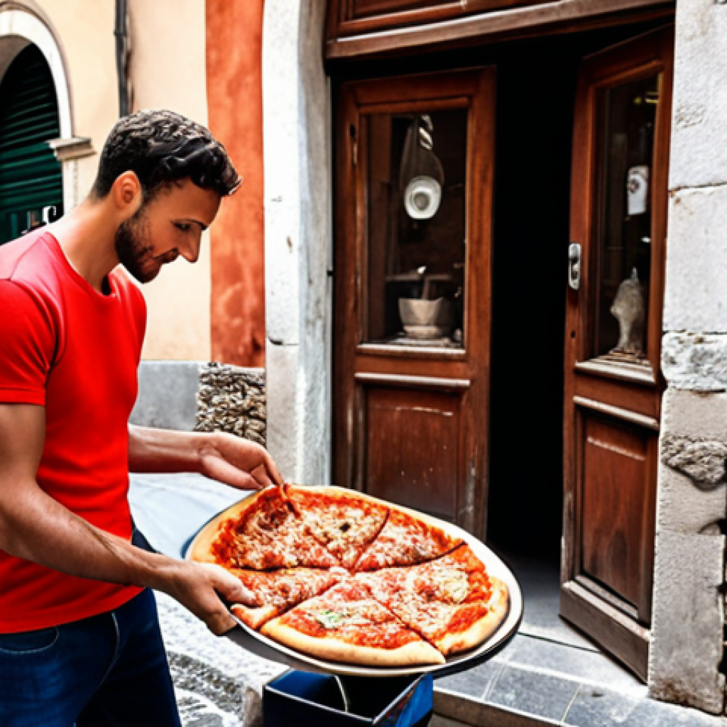 Jett delivering pizza in Italy, showcasing Italian culture.