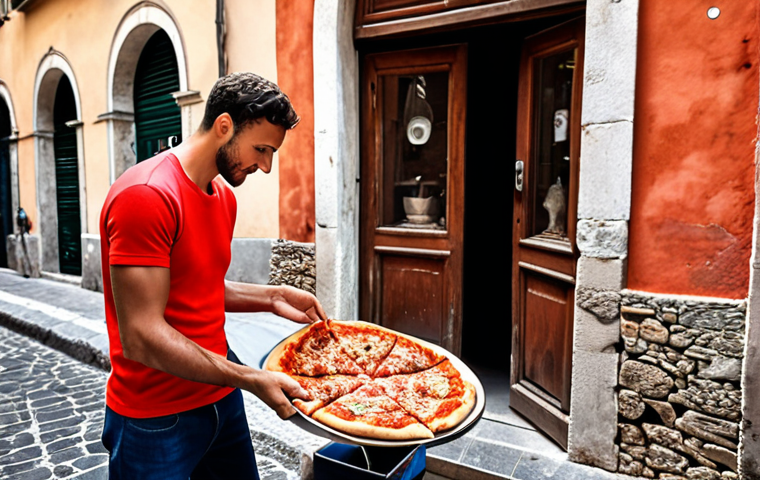Jett delivering pizza in Italy, showcasing Italian culture.