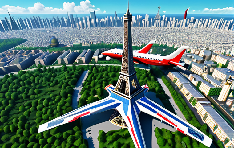 A group of animated airplane characters in the style of 'Superwings', including a prominent red jet and a blue transforming aircraft, soaring over a vibrant, diverse landscape featuring recognizable global landmarks like the Eiffel Tower and traditional Asian architecture. The scene is bright, colorful, and expansive, under a clear sky, with a sense of adventure and discovery. High-quality 3D animation, crisp details, vivid colors, smooth character motion, appealing to children, perfect anatomy, correct proportions, natural pose, well-formed features, high resolution, professional animation, fully clothed, modest clothing, appropriate attire, professional dress, safe for work, appropriate content, family-friendly.
